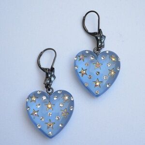 SOLDBetsey Johnson Heavens to Betsey Blue Lucite Puffy Heart Rhinestone Earrings